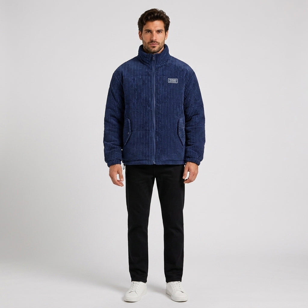 Malcolm Wright | Corduroy Mens Jacket with Quilted Lining - Navy Blue