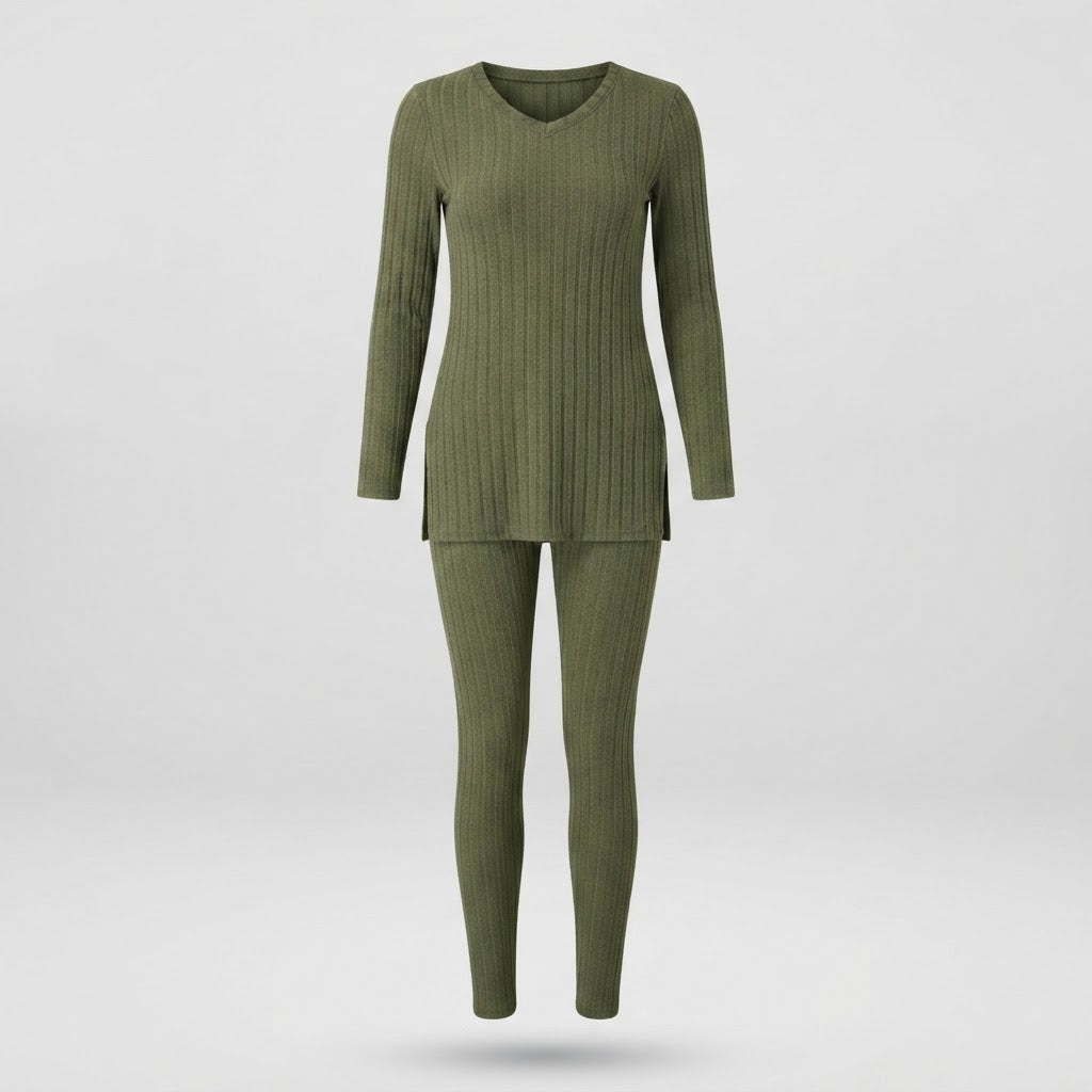 Marigold Pembroke | Ribbed Knit Lounge Set with Side Split