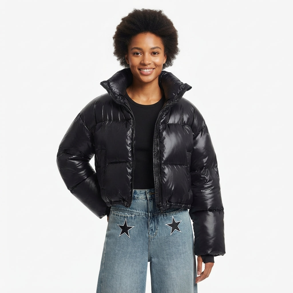 Poppy Ellingham | Glossy Cropped Puffer Coat
