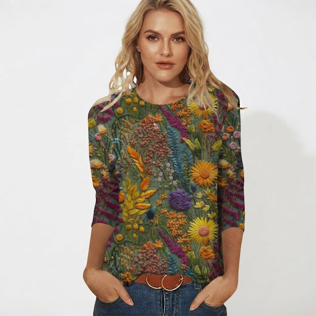 Marigold Sedgwick | Floral 3D Print Round Neck Top