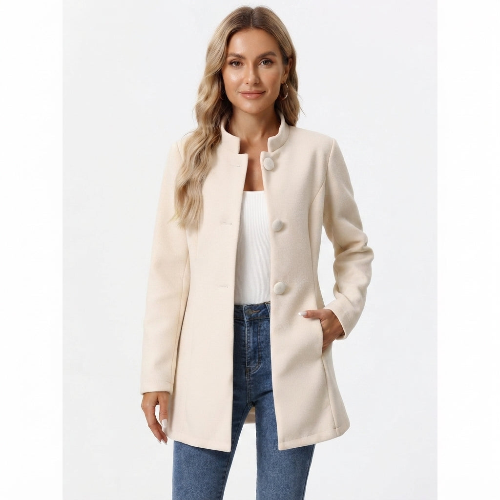Marjorie Fenton | Elegant Stand-Collar Wool Coat