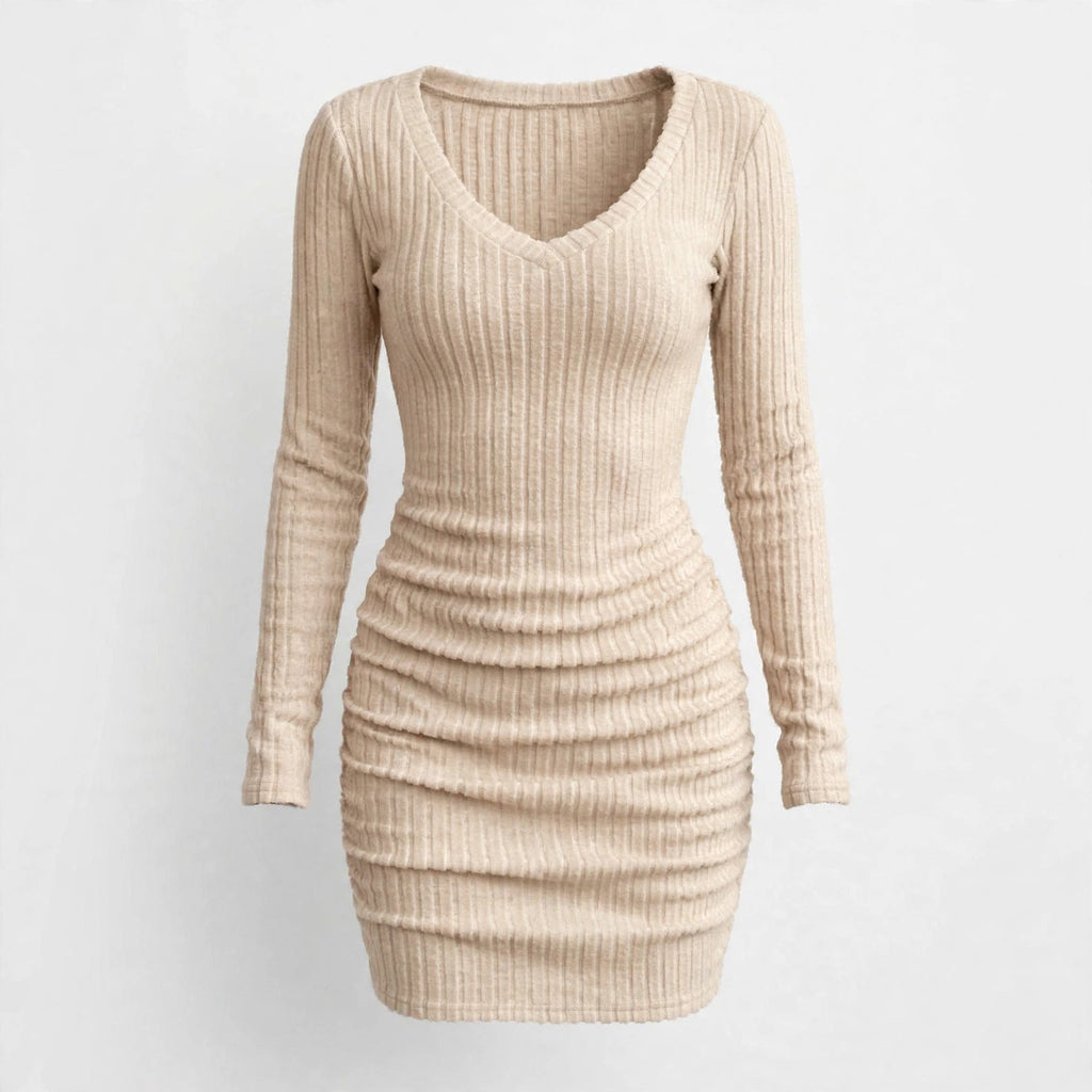 Elspeth Cranmore | Ribbed Knit Mini Dress With Long Sleeves