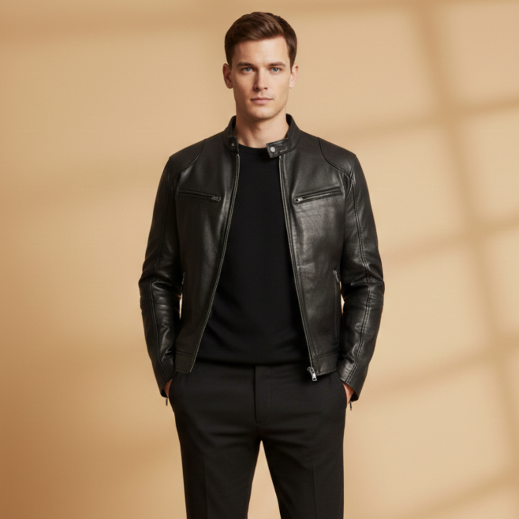 Malcolm Pratt | Biker Leather Jacket With Zip-Front Detail