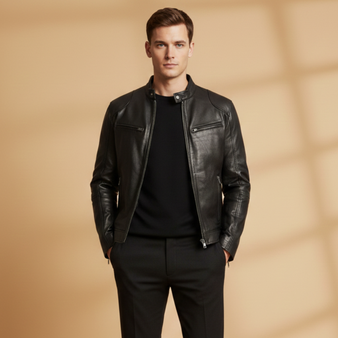 Malcolm Pratt | Biker Leather Jacket With Zip-Front Detail