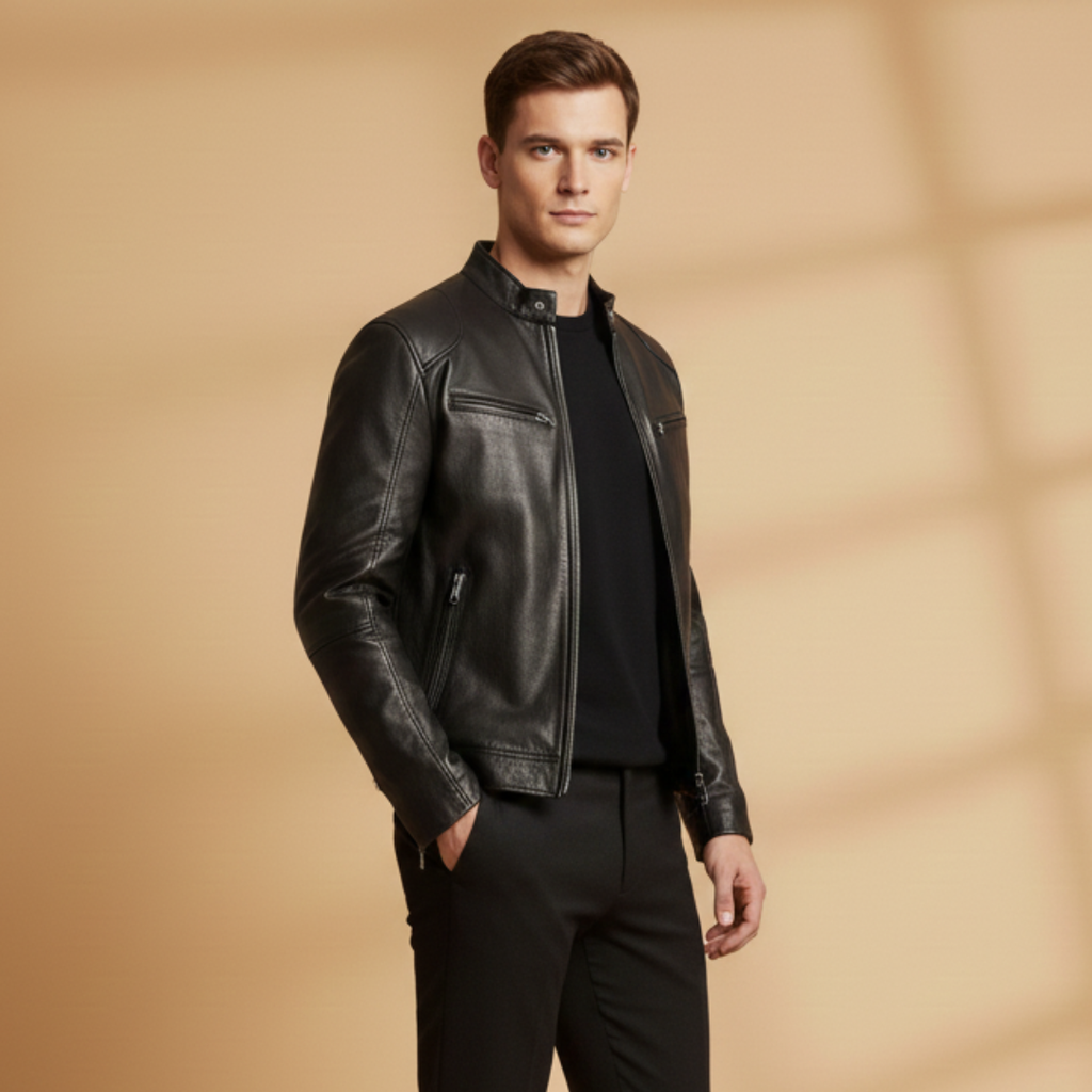 Malcolm Pratt | Biker Leather Jacket With Zip-Front Detail