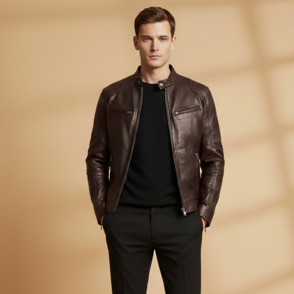 Malcolm Pratt | Biker Leather Jacket With Zip-Front Detail