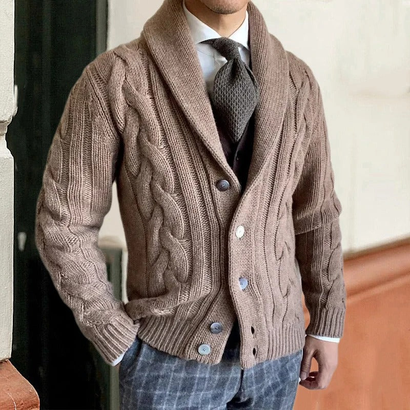 Harvey Latimer | Shawl Collar Cable Knit Sweater