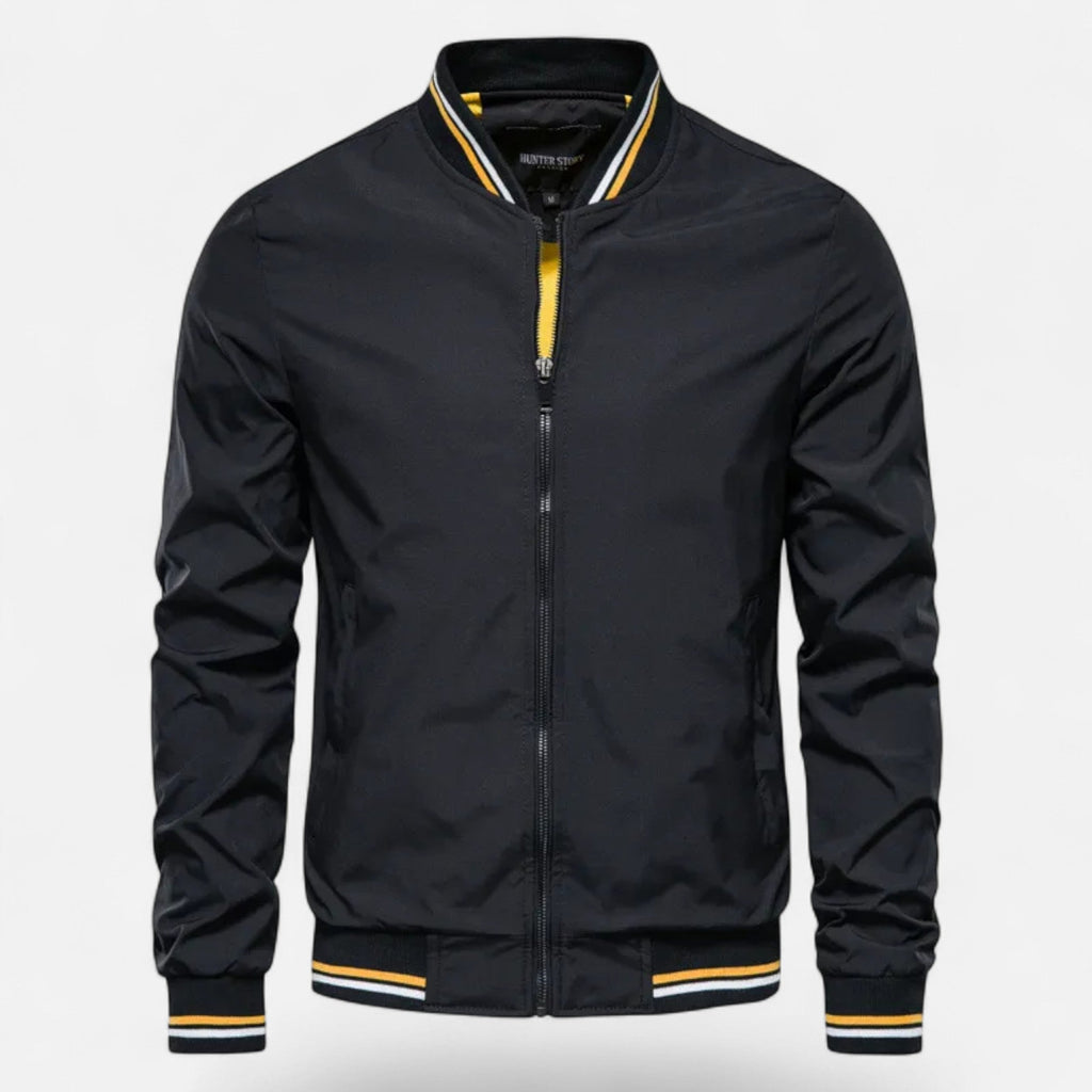 Marcus Wetherby | Stand-Collar Mens Jacket with Stripe Trim