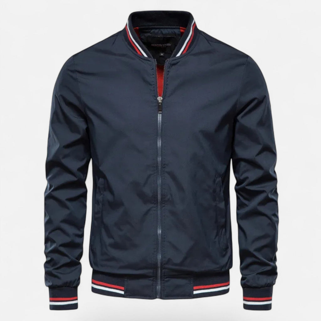 Marcus Wetherby | Stand-Collar Mens Jacket with Stripe Trim