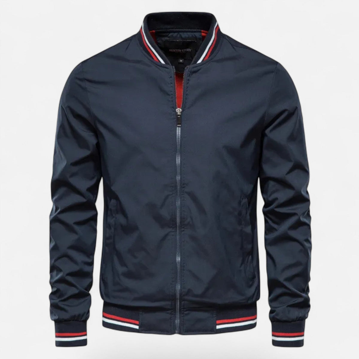 Marcus Wetherby | Stand-Collar Mens Jacket with Stripe Trim