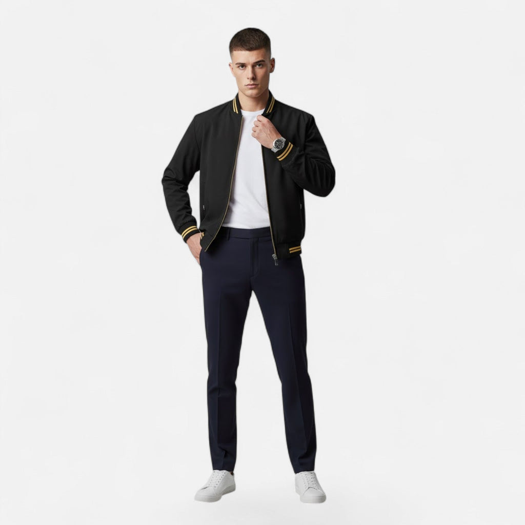 Marcus Wetherby | Stand-Collar Mens Jacket with Stripe Trim