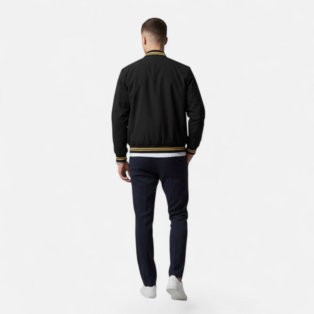 Marcus Wetherby | Stand-Collar Mens Jacket with Stripe Trim