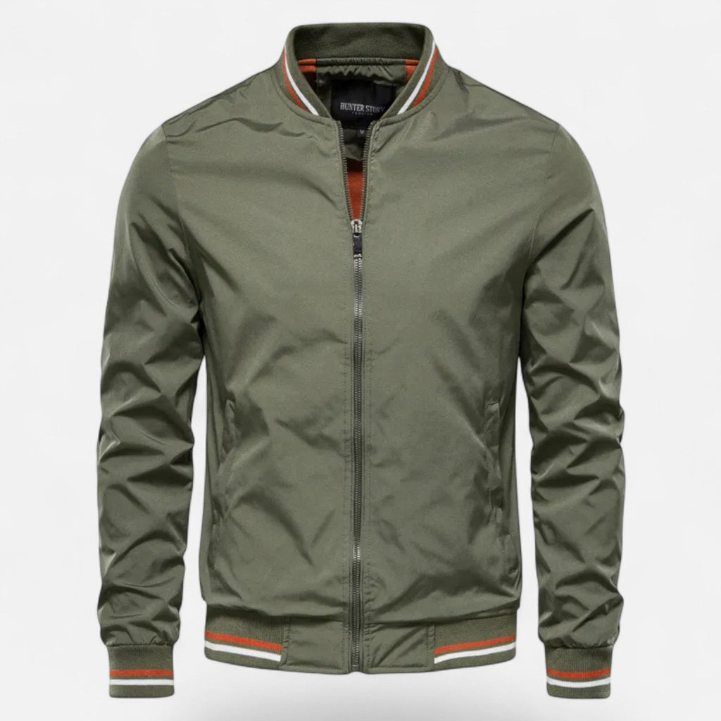 Marcus Wetherby | Stand-Collar Mens Jacket with Stripe Trim