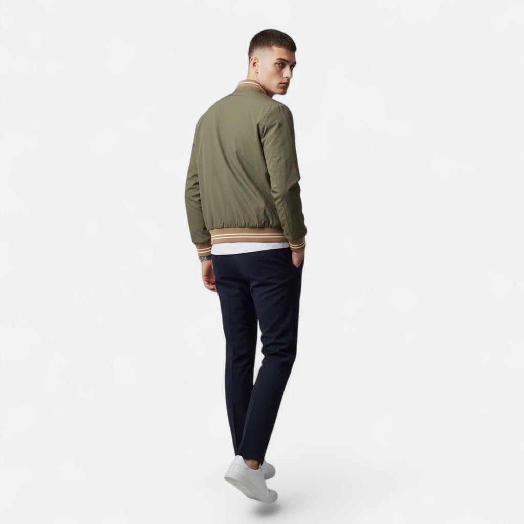 Marcus Wetherby | Stand-Collar Mens Jacket with Stripe Trim