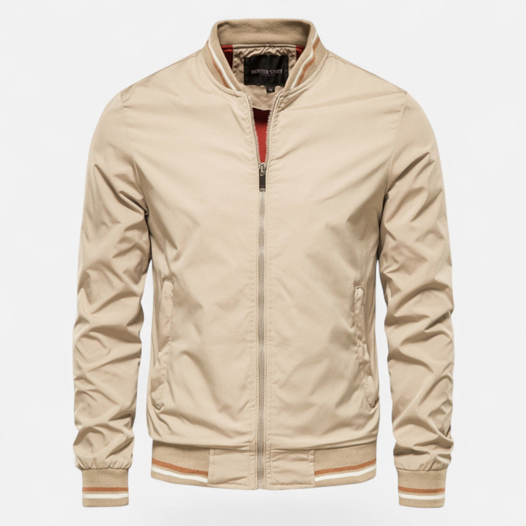 Marcus Wetherby | Stand-Collar Mens Jacket with Stripe Trim