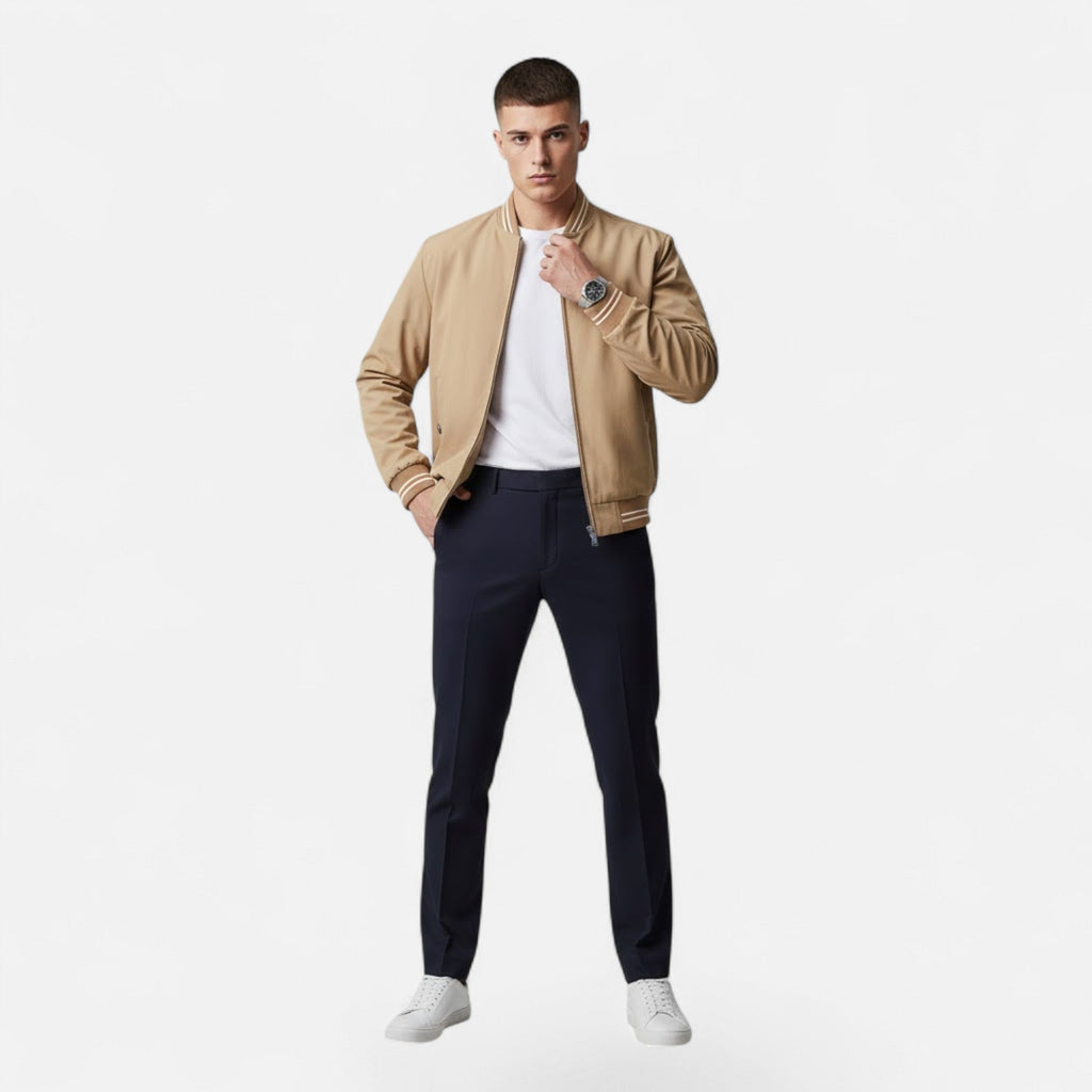 Marcus Wetherby | Stand-Collar Mens Jacket with Stripe Trim