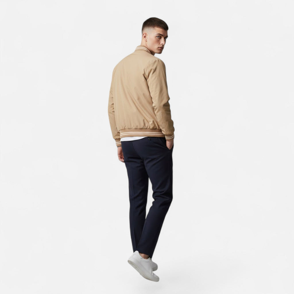 Marcus Wetherby | Stand-Collar Mens Jacket with Stripe Trim
