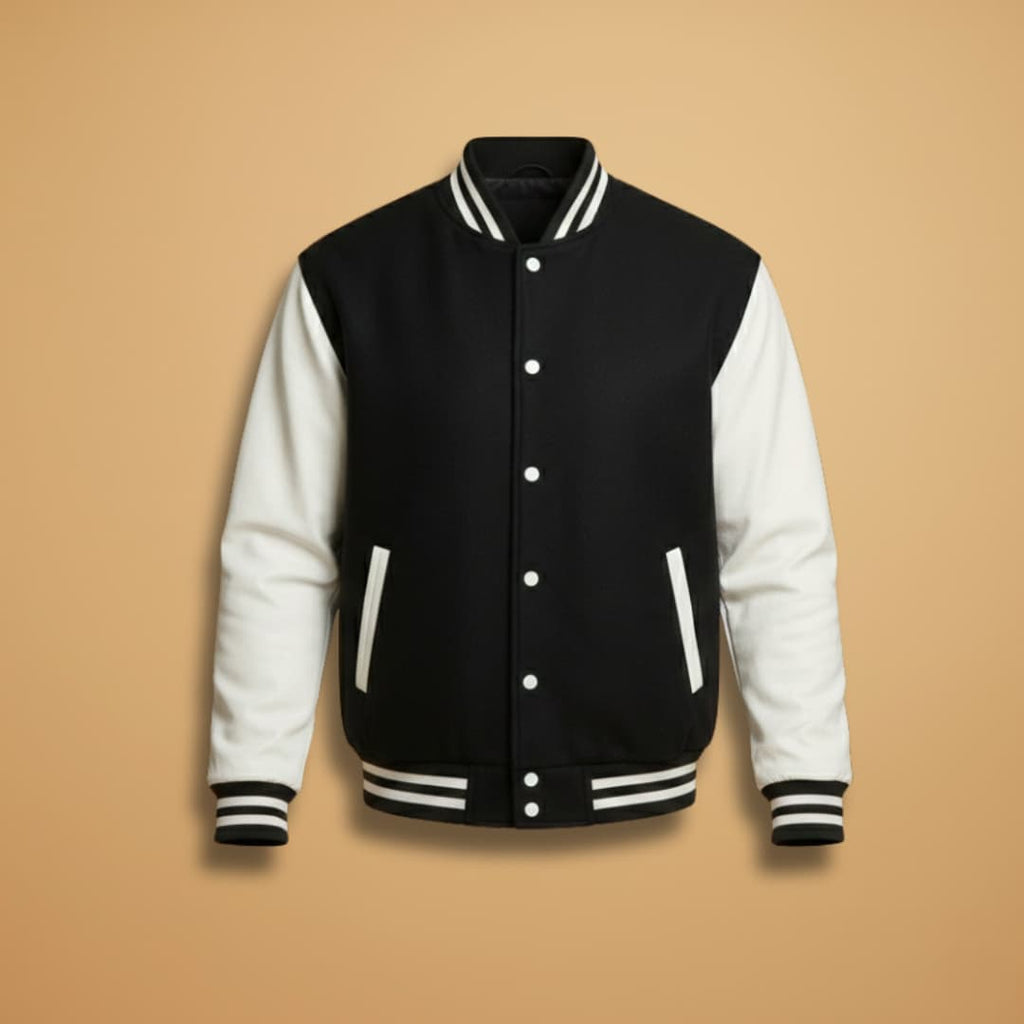 Rhys Sutton | Varsity Mens Jacket With Contrast Leather Sleeves
