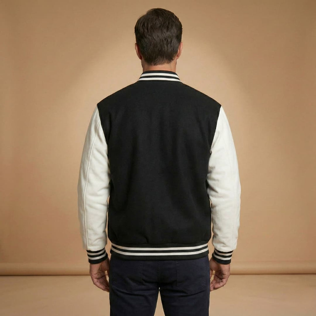 Rhys Sutton | Varsity Mens Jacket With Contrast Leather Sleeves