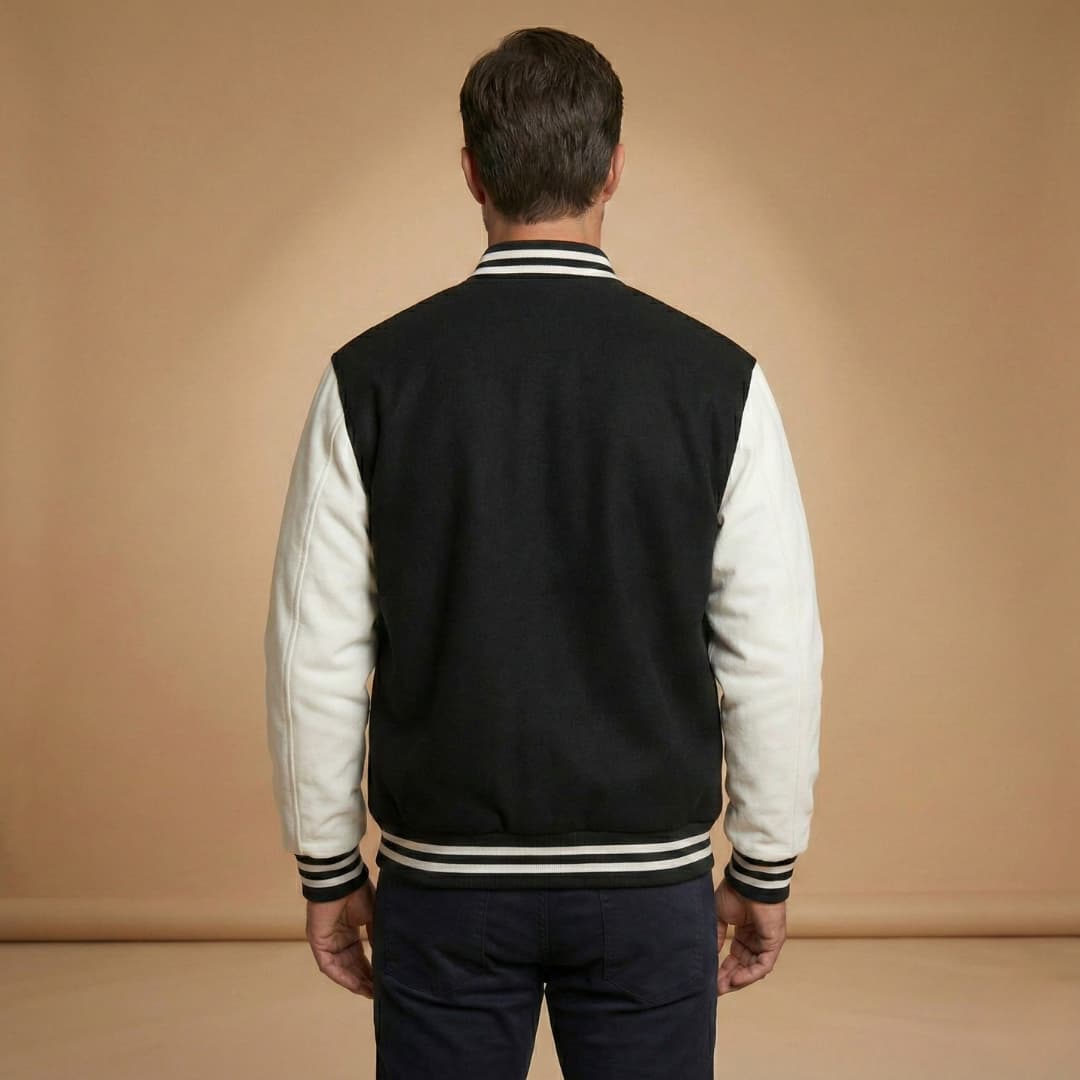 Rhys Sutton | Varsity Mens Jacket With Contrast Leather Sleeves