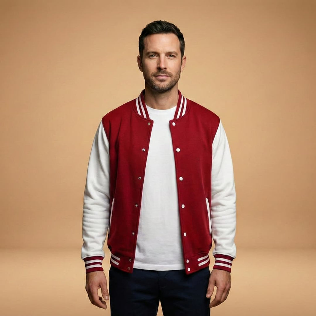 Rhys Sutton | Varsity Mens Jacket With Contrast Leather Sleeves