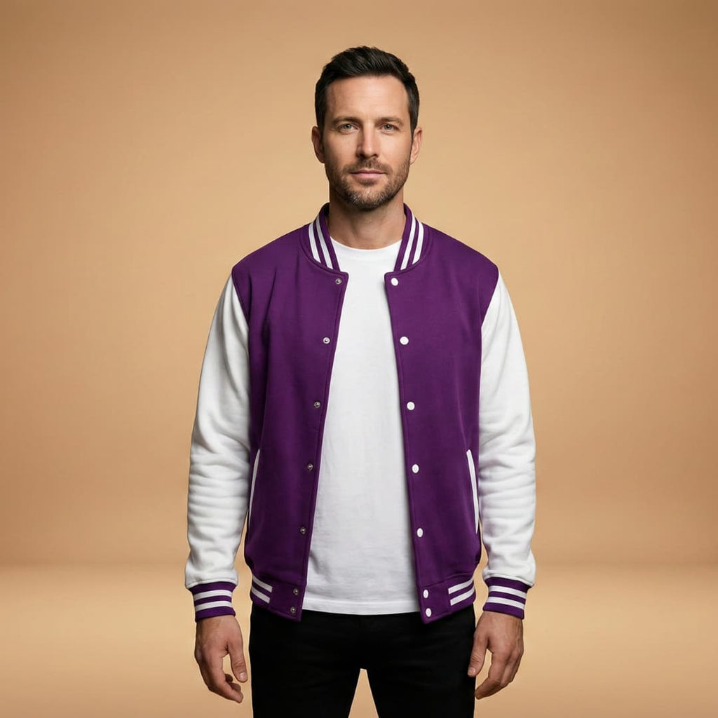 Rhys Sutton | Varsity Mens Jacket With Contrast Leather Sleeves