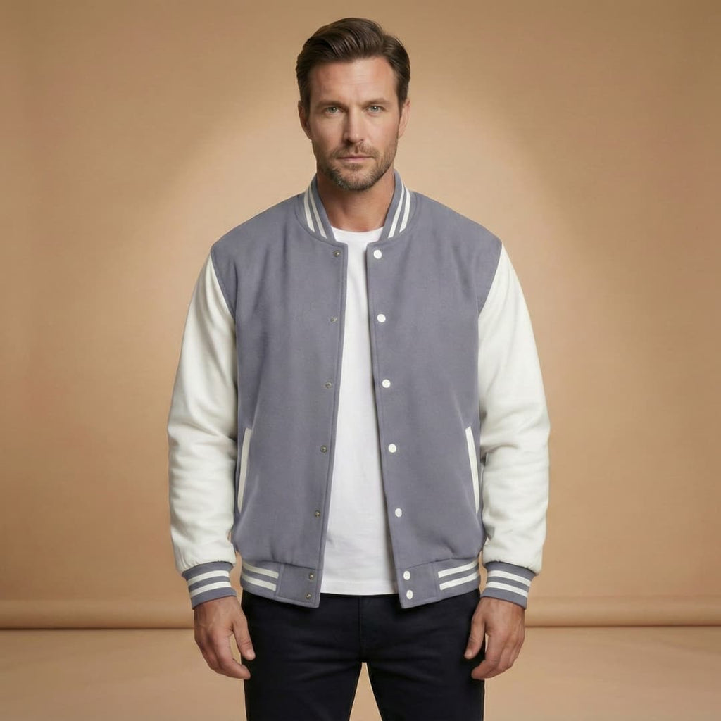 Rhys Sutton | Varsity Mens Jacket With Contrast Leather Sleeves