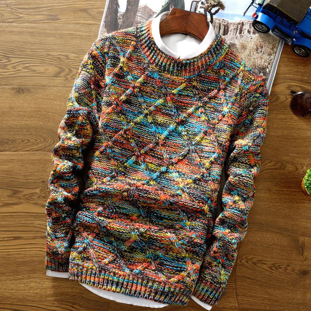 Desmond Kingsley | Multicolour Diamond-Pattern Crew Neck Sweater