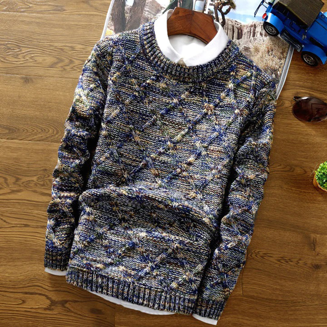 Desmond Kingsley | Multicolour Diamond-Pattern Crew Neck Sweater