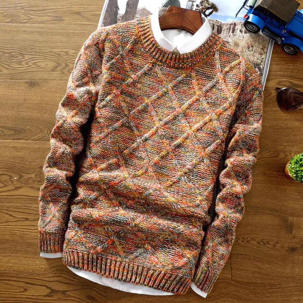 Desmond Kingsley | Multicolour Diamond-Pattern Crew Neck Sweater