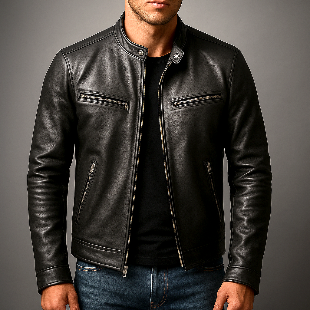 Leonard Wainwright | Green Leather Jacket with Zip Pockets