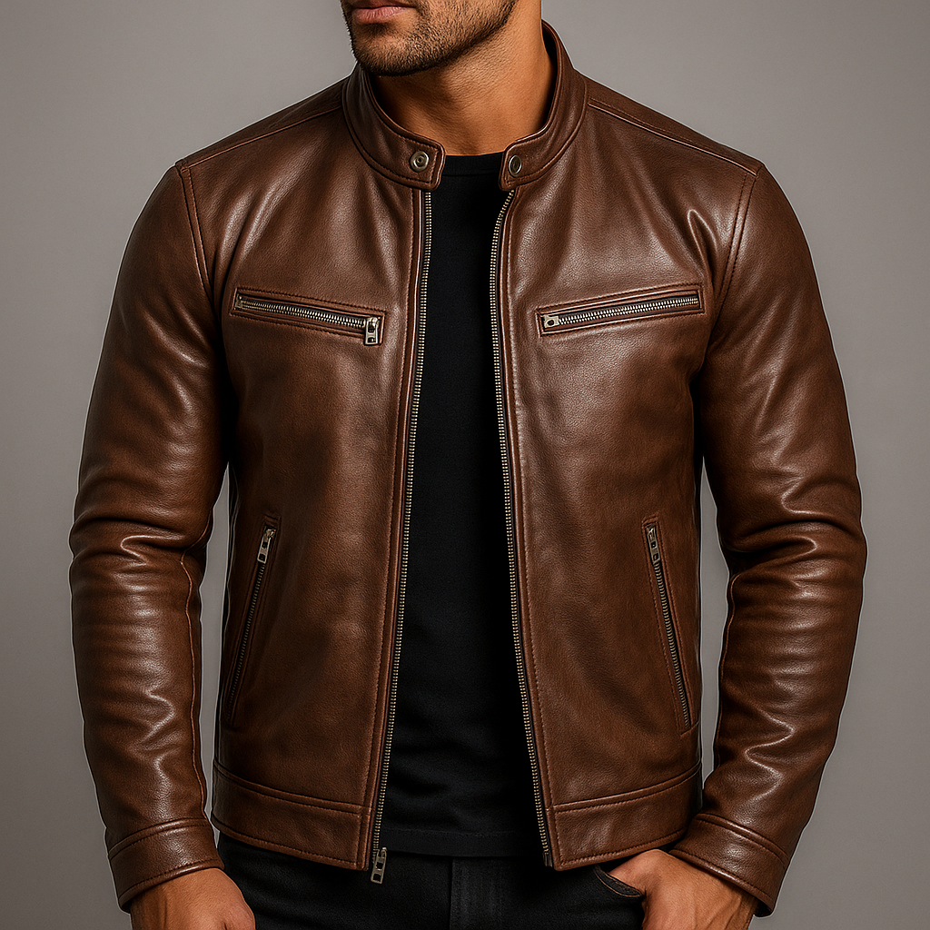 Leonard Wainwright | Green Leather Jacket with Zip Pockets
