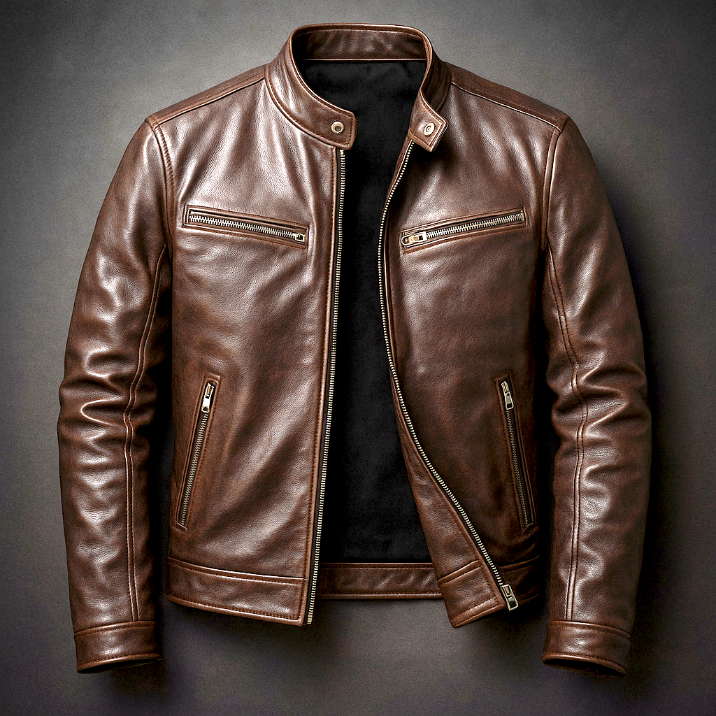 Leonard Wainwright | Green Leather Jacket with Zip Pockets
