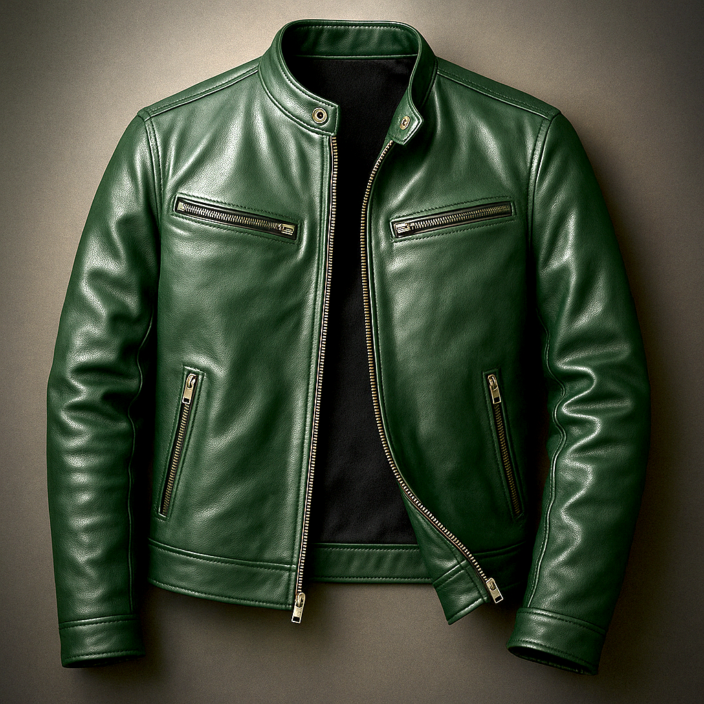 Leonard Wainwright | Green Leather Jacket with Zip Pockets