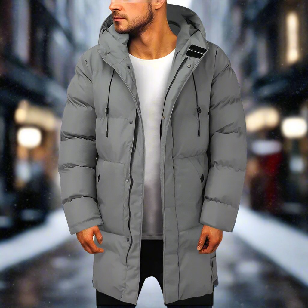 Finlay Winstanley | Grey Quilted Mens Coat With Hood
