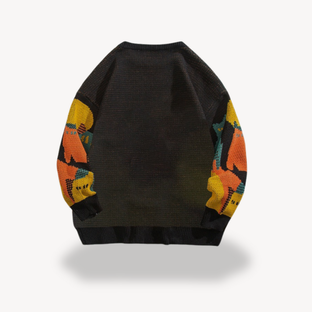 Ellis Fairbanks | Vintage Cat Print Sweater With Ribbed Trim