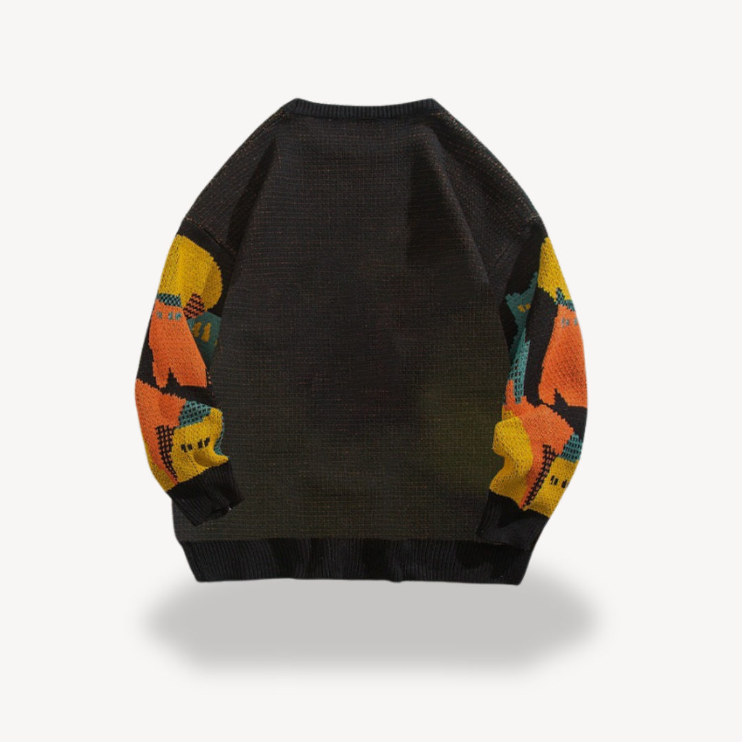 Ellis Fairbanks | Vintage Cat Print Sweater With Ribbed Trim