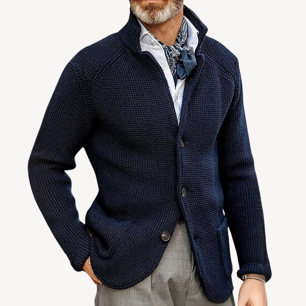 Elias Thornbury | Chunky Knit Button-Up Cardigan in Navy