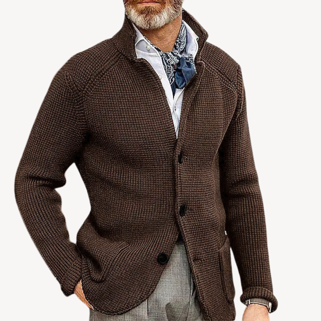 Elias Thornbury | Chunky Knit Button-Up Cardigan in Navy
