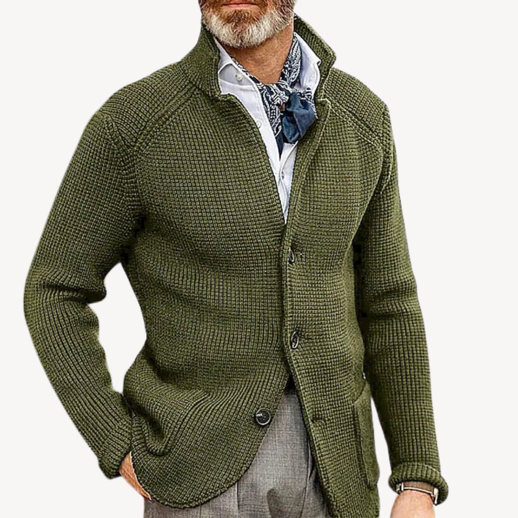 Elias Thornbury | Chunky Knit Button-Up Cardigan in Navy