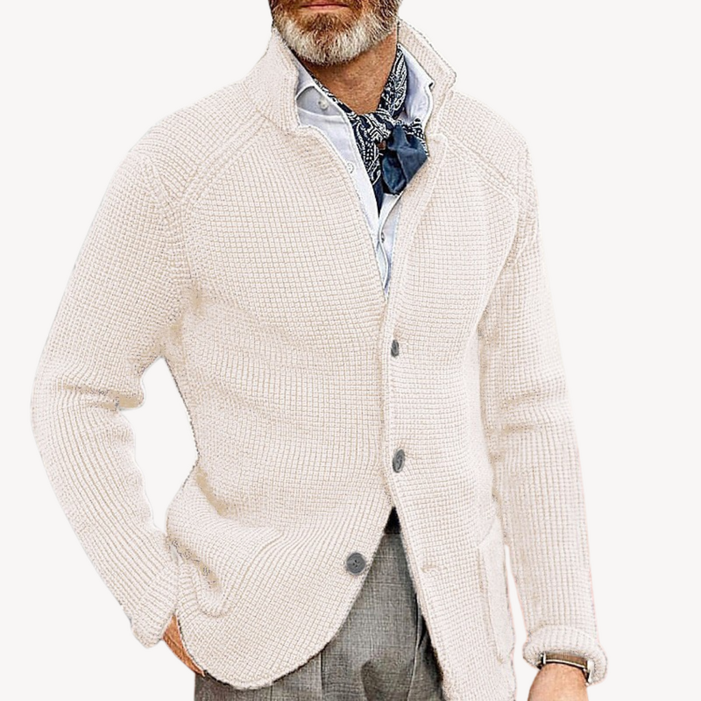 Elias Thornbury | Chunky Knit Button-Up Cardigan in Navy