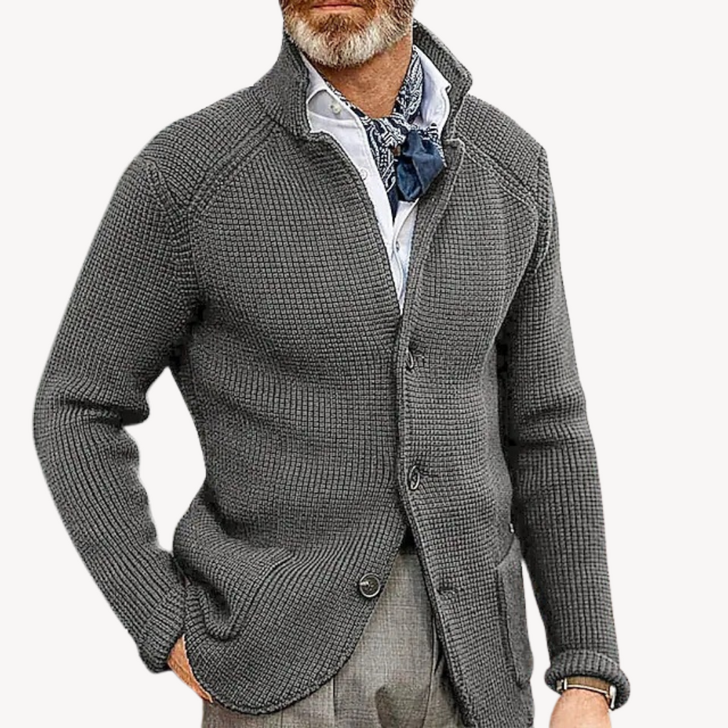 Elias Thornbury | Chunky Knit Button-Up Cardigan in Navy
