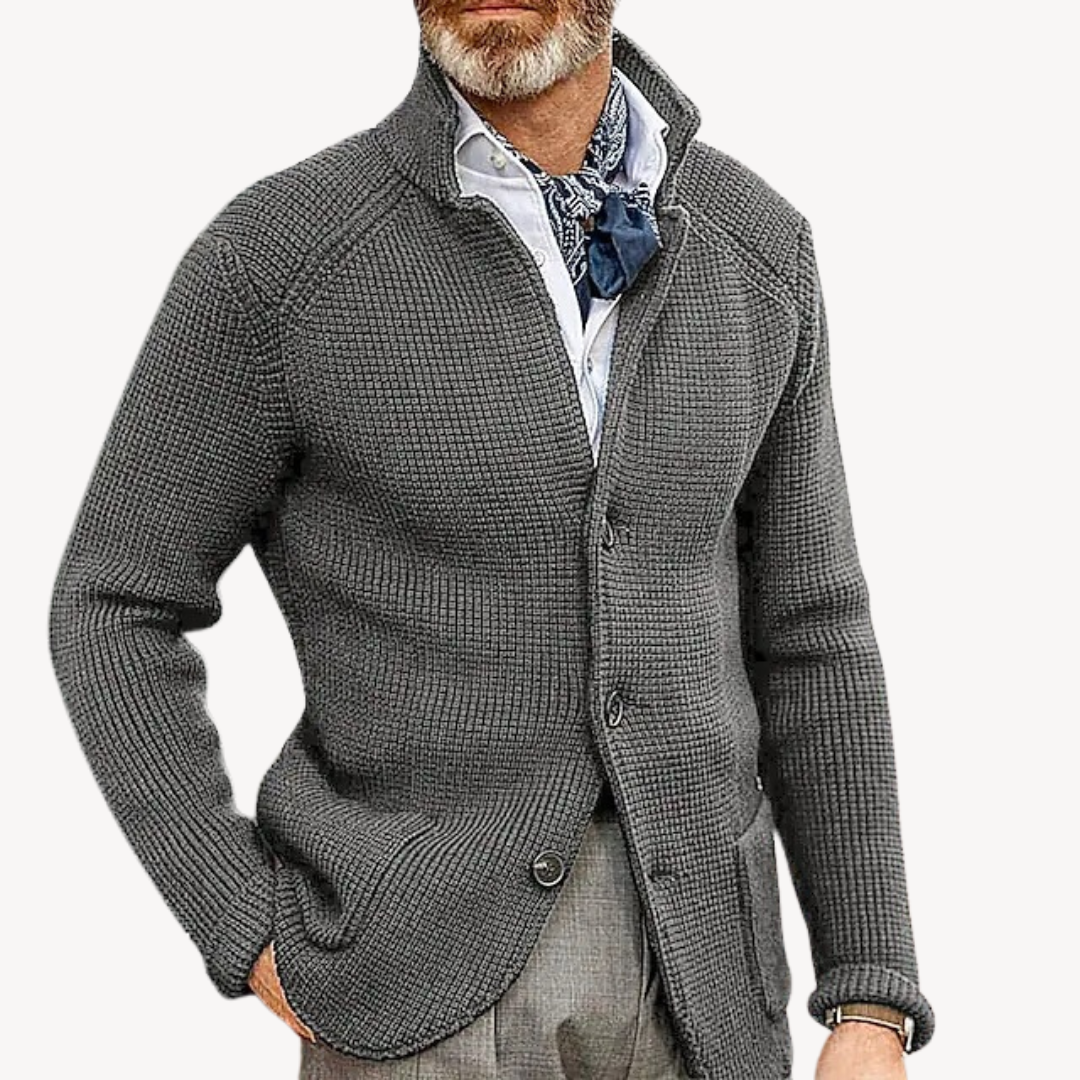 Elias Thornbury | Chunky Knit Button-Up Cardigan in Navy