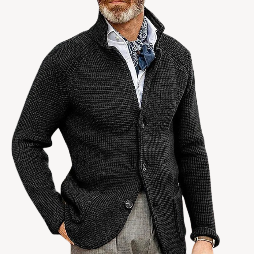 Elias Thornbury | Chunky Knit Button-Up Cardigan in Navy