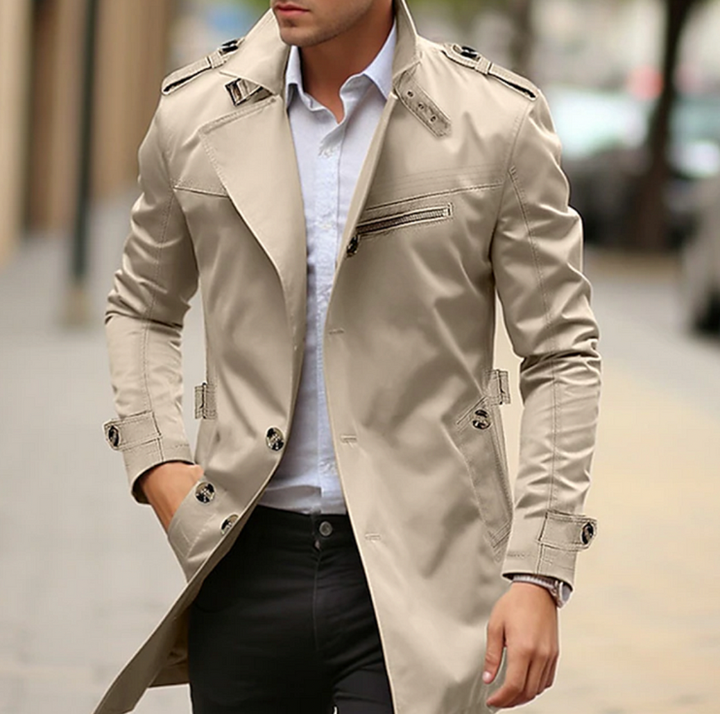 Arthur Blackwood | Beige Longline Trench Coat For Men