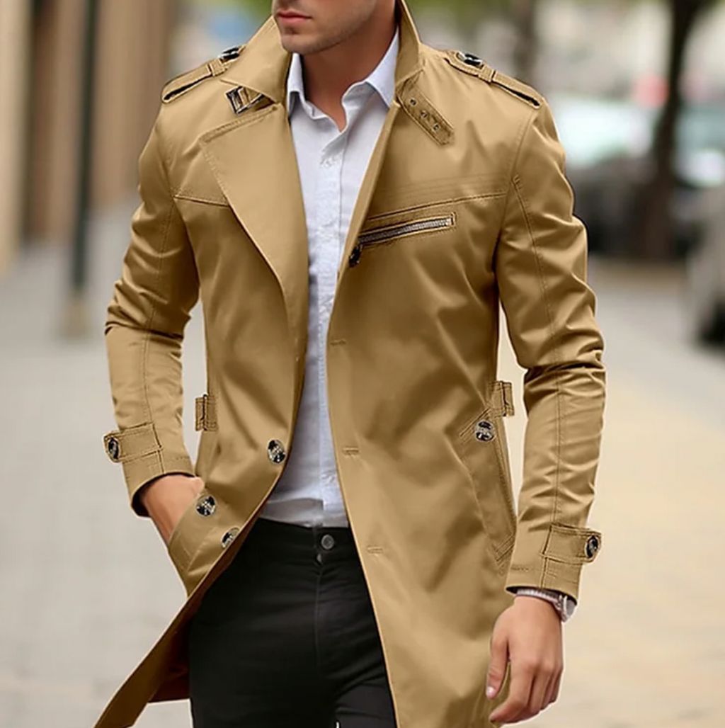 Arthur Blackwood | Beige Longline Trench Coat For Men