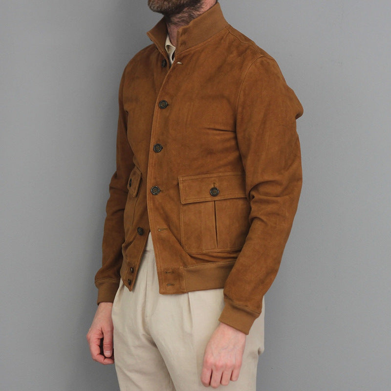 Jasper Lockhart | Suede Mens Jacket With Stand Collar