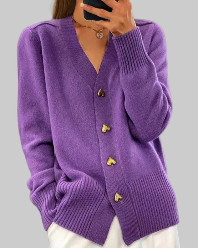 Heart-Button V-Neck Cardigan