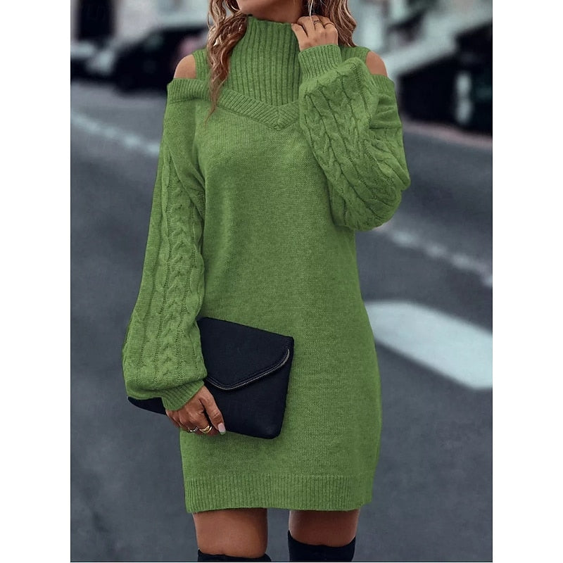 Freya Harrison | Cold-Shoulder Turtleneck Sweater Dress