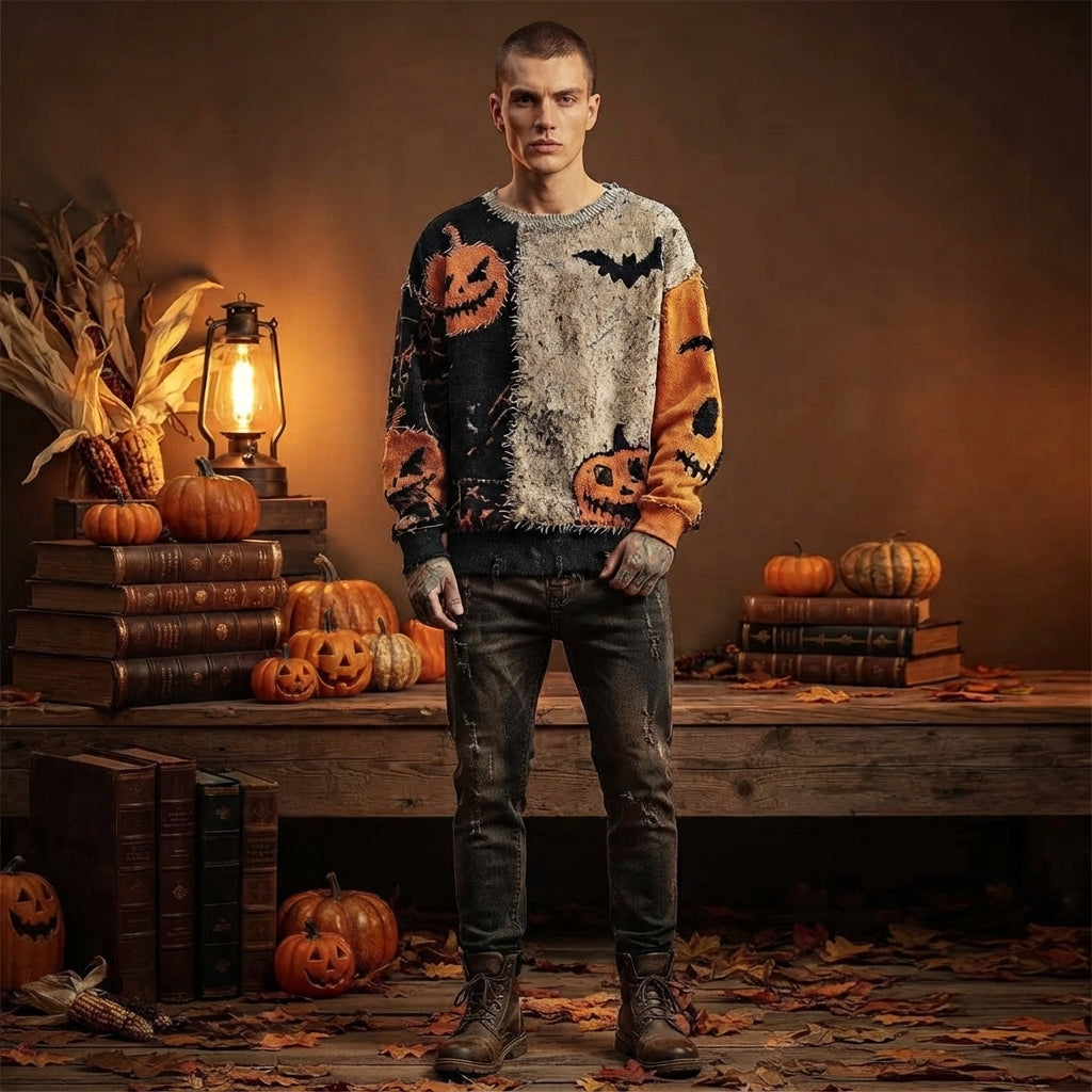 Callum Fairbanks | Pumpkin Bat Print Sweater For Men